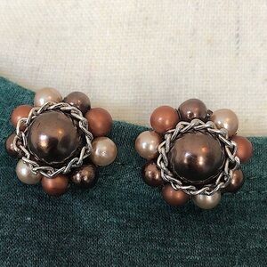 Vintage Brown Bead Earrings Japan